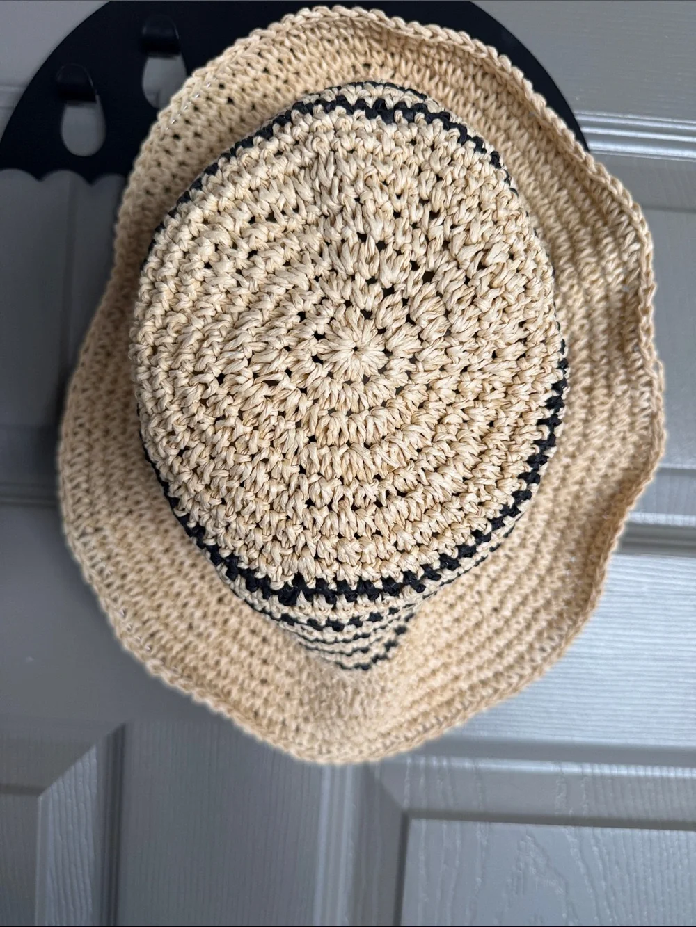 Kids Straw Sun Hat with Black Stripe - Lightweight Beach Hat